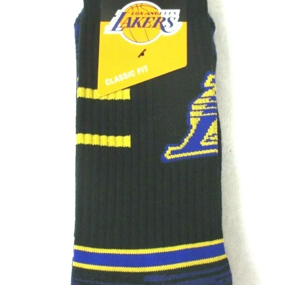 Los Angeles Lakers Men's NBA Parkway Crew length Socks Black Medium & Large NWT
